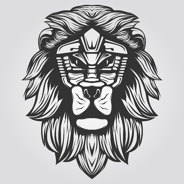 Black and white lion line art