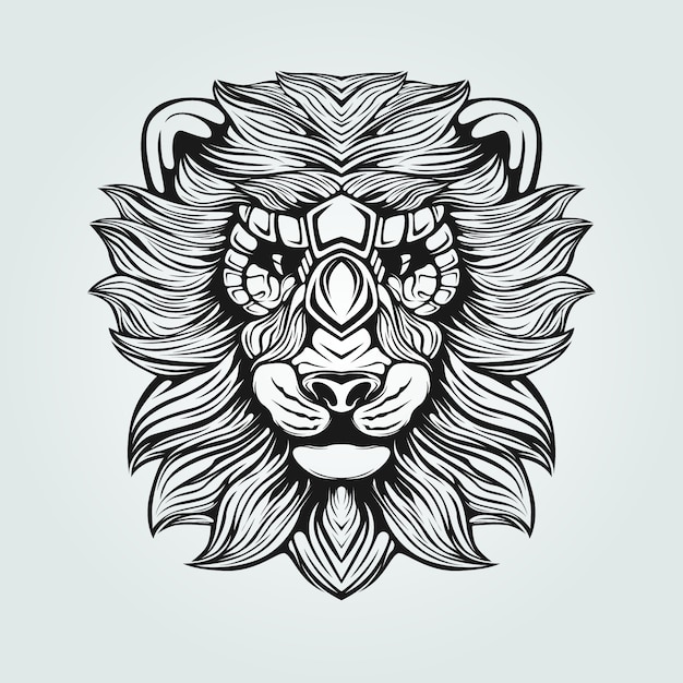 Vector black and white lion line art