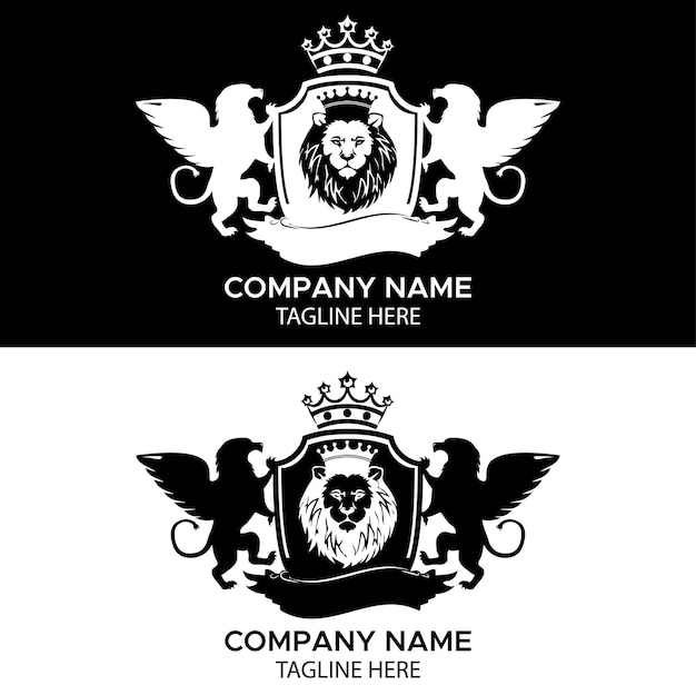 Vector black and white lion logo design template