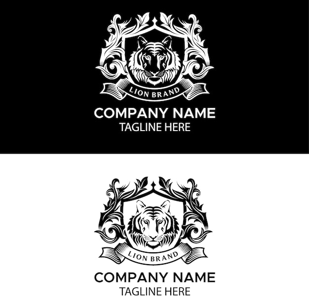 Vector black and white lion logo design template