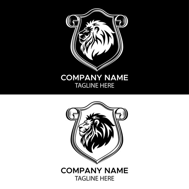 Vettore modello di progettazione del logo del leone bianco e nero