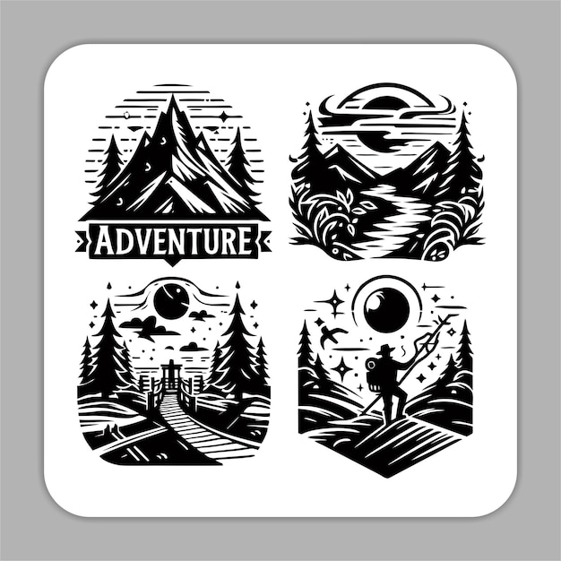 a black and white logo for adventure and adventure