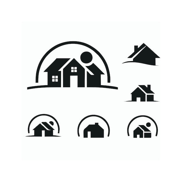 a black and white logo of a house and a house