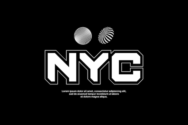 A black and white logo for nyc with a black background.