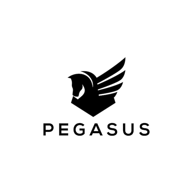 Black and white logo of pegasus template vector isolated in white background