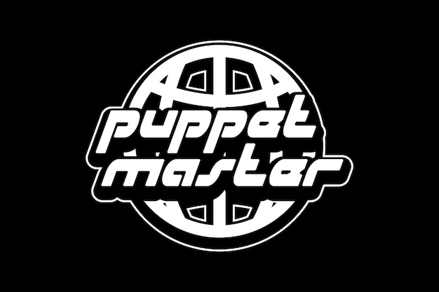 A black and white logo for puppet master.