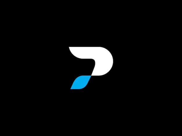 A black and white logo with a blue p on it