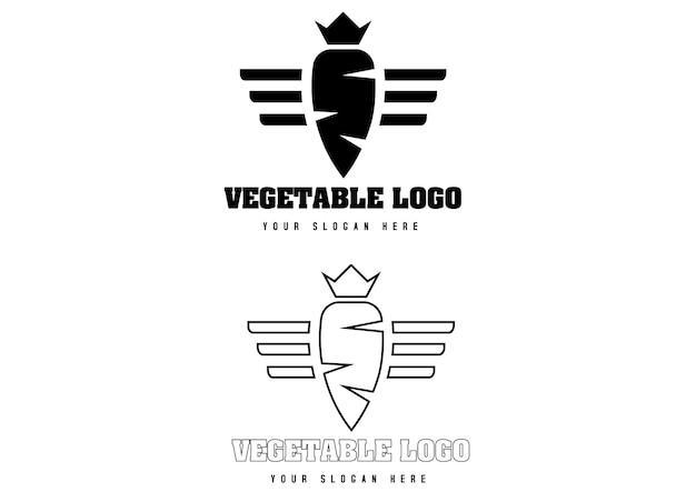 Vector black and white logo with a crown and the word vegetable on it.