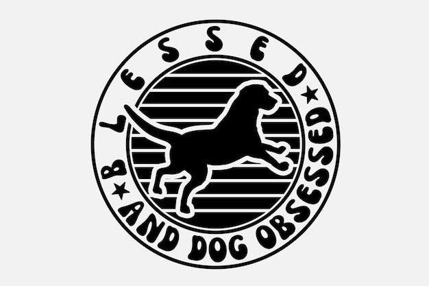 犬が円の中でジャンプしている白黒のロゴ。