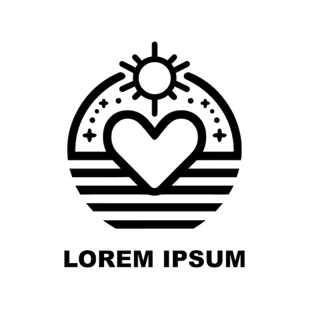 a black and white logo with a heart shaped design on it