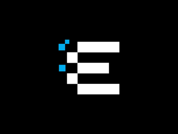 Черно-белый логотип с буквой e на черном фоне.