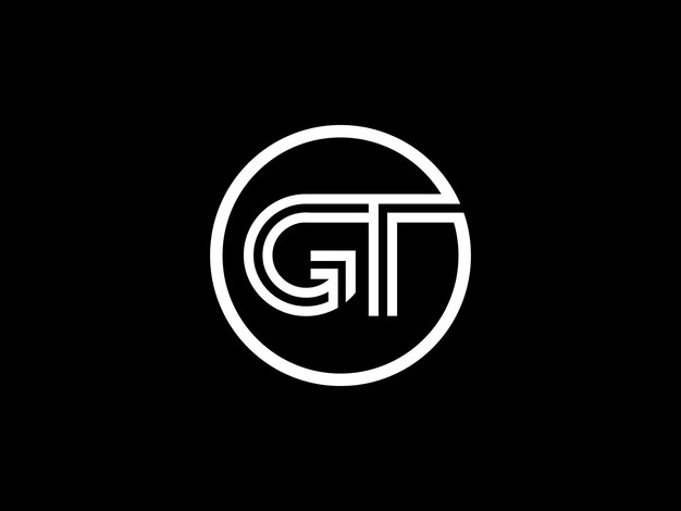 黒い背景に gt の文字が付いた白黒のロゴ