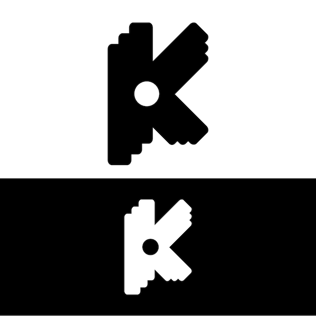 A black and white logo with the letter k on it