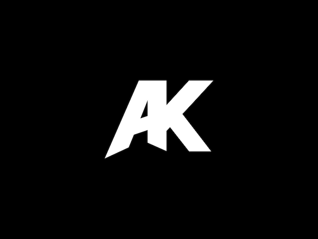 A black and white logo with the letters ak and a white circle