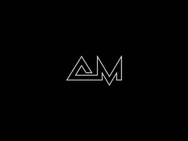 Black and white logo with the letters am on a black background