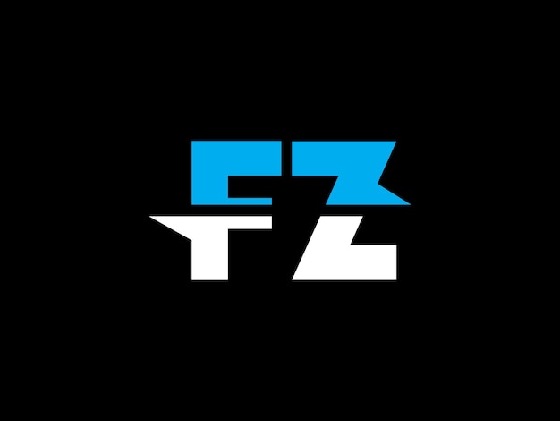 A black and white logo with the letters fz and a blue triangle