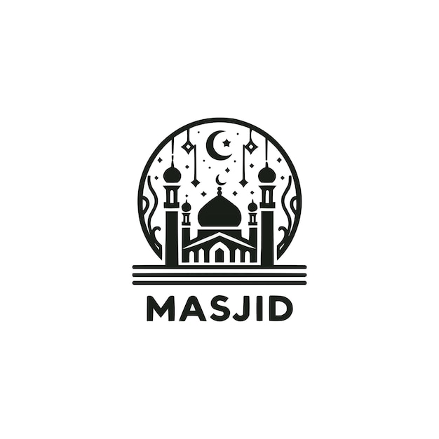 黒と白のロゴにモスクが描かれている