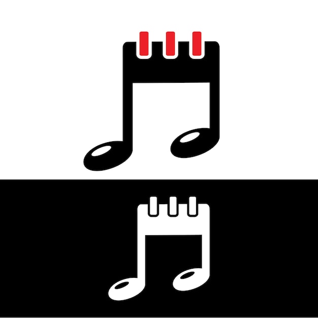 A black and white logo with music notes on it