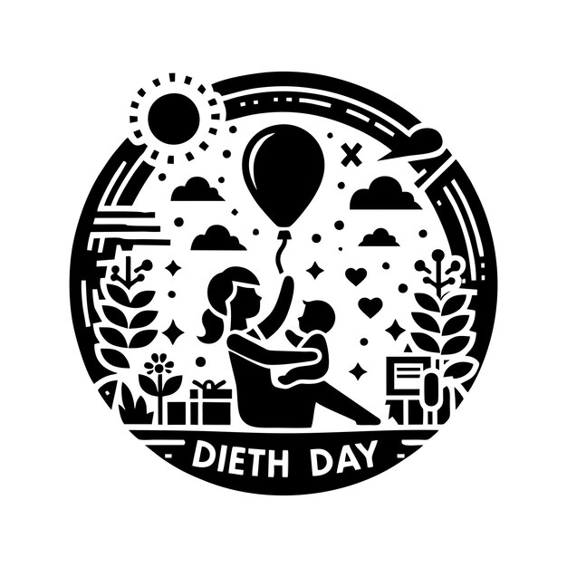 Vector a black and white logo with a silhouette of a woman holding a balloon