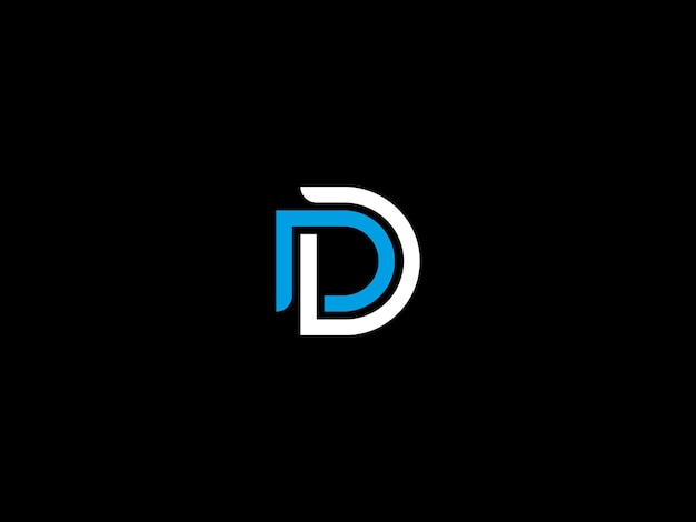 Black and white logo with the title'd'on a black background