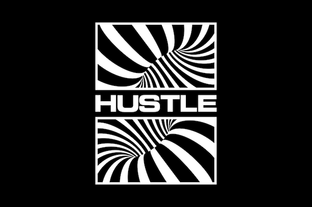 Черно-белый логотип со словом hustle на нем