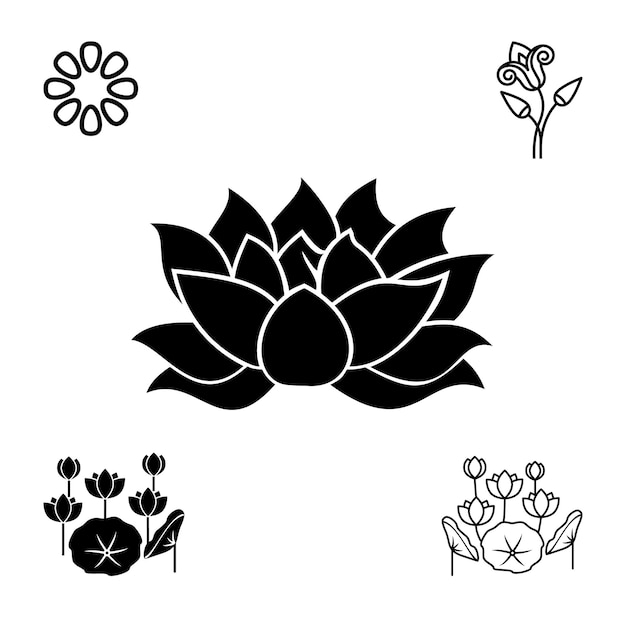 Vector black and white lotus flower drawing vector set
