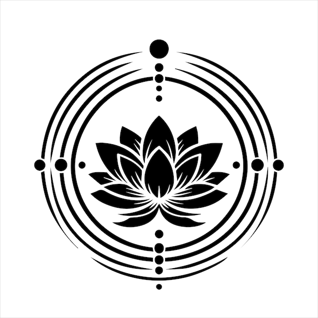 черно-белая цветочная векторная иллюстрация лотоса