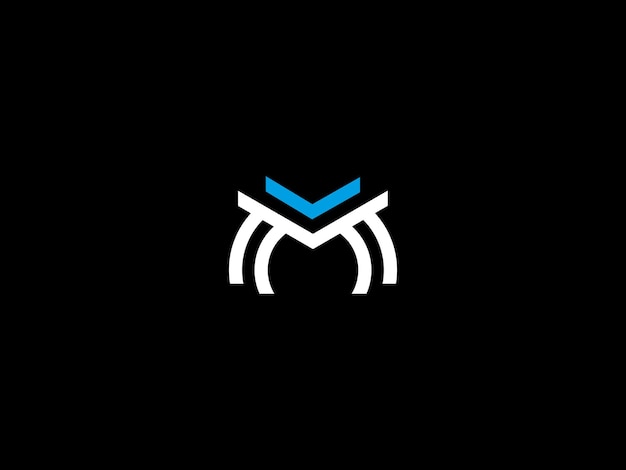 Logo m bianco e nero con un nastro blu