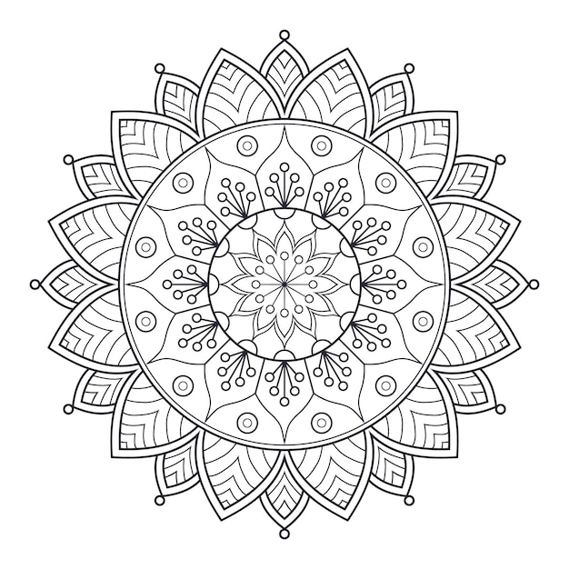 Black and white mandala design for coloring page