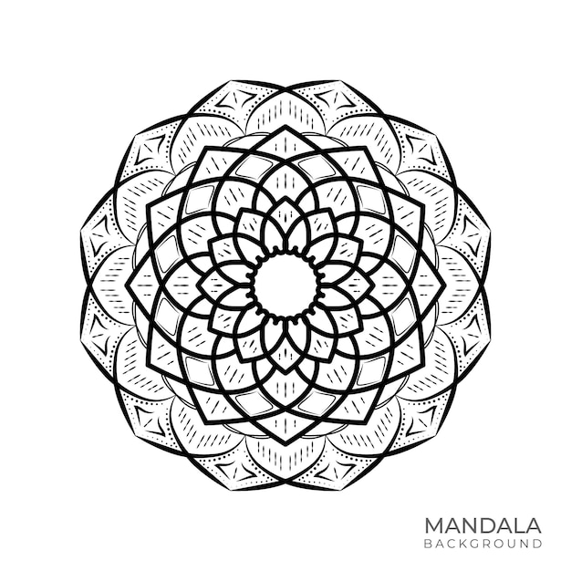 Vettore un disegno di mandala in bianco e nero con uno sfondo bianco.