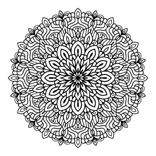 Black and white mandala floral pattern vector on white background for coloring book design template