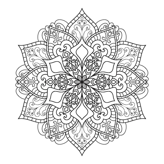 Illustrazione di mandala in bianco e nero mandala di contorno disegnato a mano