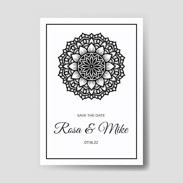 Vector black and white mandala wedding invitation template