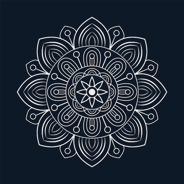 A black and white mandala with a flower in the middle