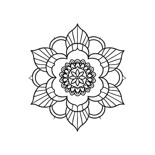 A black and white mandala with a flower pattern.