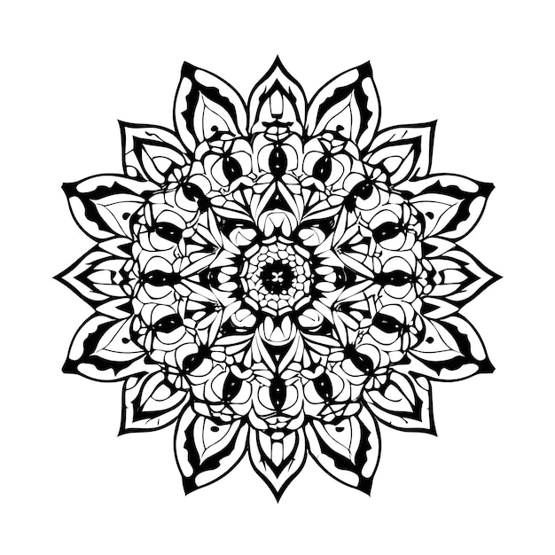 A black and white mandala with a pattern of circles.