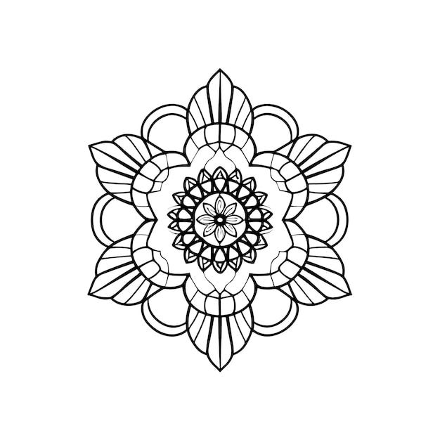 A black and white mandala with a pattern of leaves.