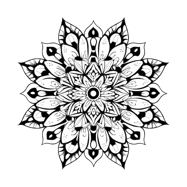 A black and white mandala with a pattern of the number 1 on it.