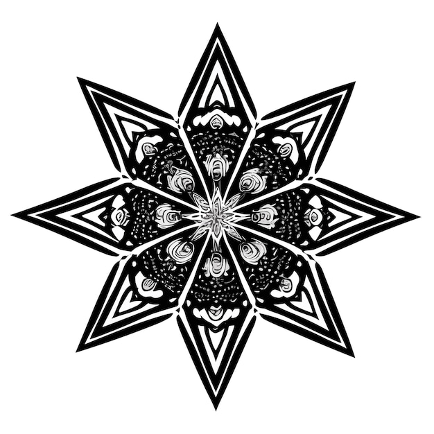 Mandala in bianco e nero con una stella su sfondo bianco. illustrazione di riserva