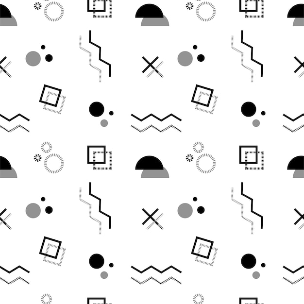 Black and white Memphis seamless repeat pattern background. Abstract geometric pattern fashion 80-90