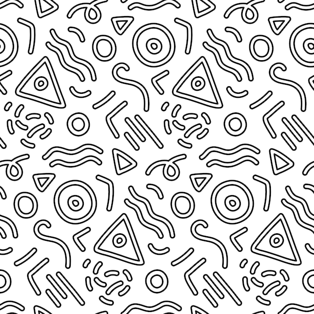 Black and White Memphis Vector Seamless Pattern