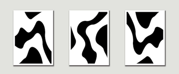 Vector black and white mid century modern art prints with organic natural shape