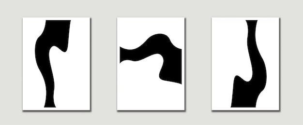 Vector black and white mid century modern art prints with organic natural shape