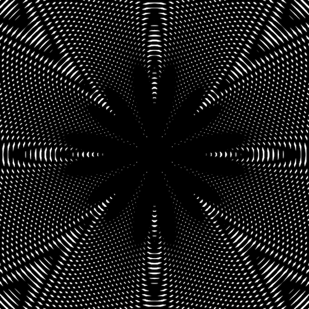 흑백 모아레 라인, 줄무늬 사이키델릭 배경. Op 아트 스타일 벡터 대비 패턴입니다.