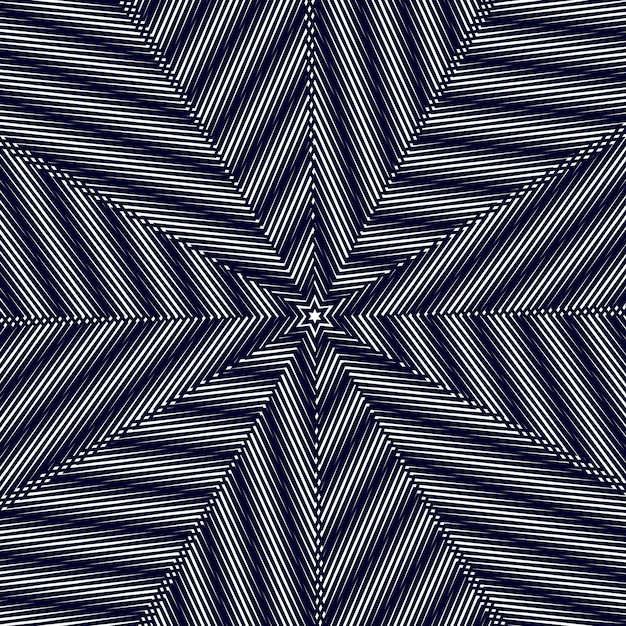 Black and white moire lines, striped  psychedelic vector background.  Op art style contrast pattern.