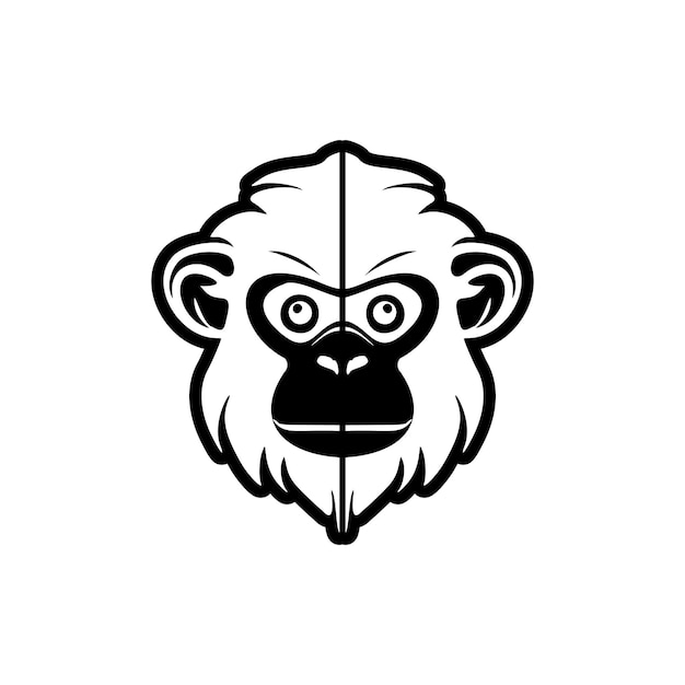 The black and white monkey vector logo is expertly isolated on a backdrop of pure white