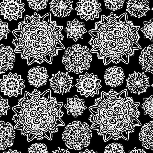 Nero bianco cerchio monocromatico mandala doodle motivo vettoriale texture di sfondo