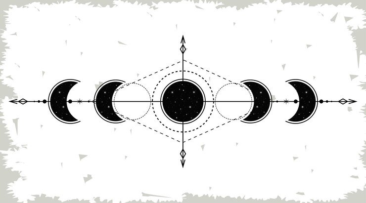 Vector black and white moon phases