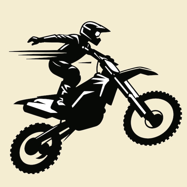 Vettore dell'illustrazione della silhouette del pilota di motocross in bianco e nero