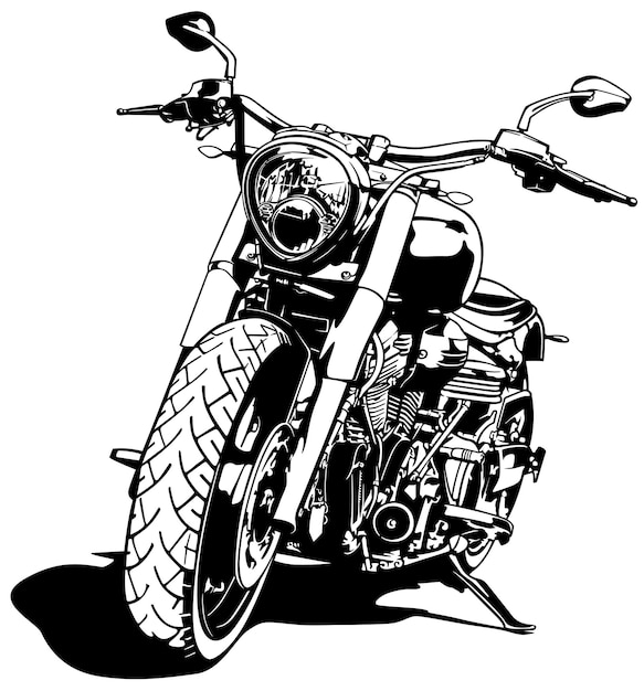 Vector black and white motorcycle drawing isolated on white background